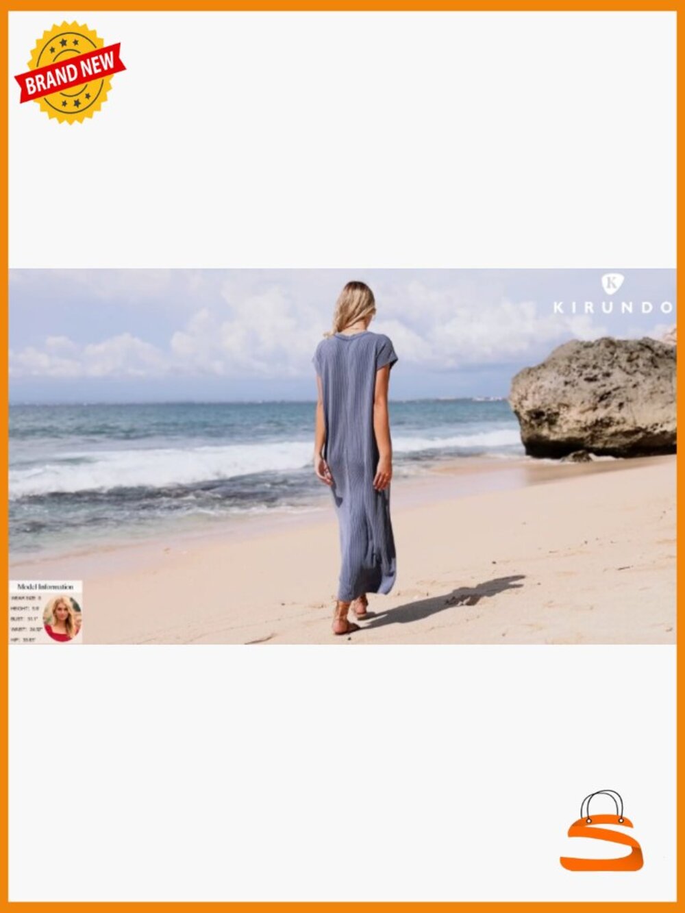 Ribbed Knit Henley Maxi Dress with Pockets Summer Dress - Picture 7 of 7